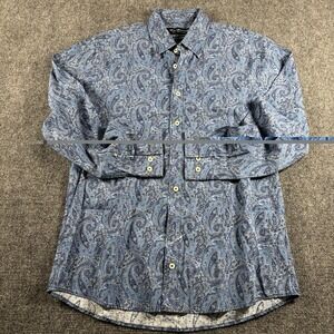 Nick Graham Button Up Shirt Mens 15.5 32-33 Blue Paisley Stretch Modern Fit LS